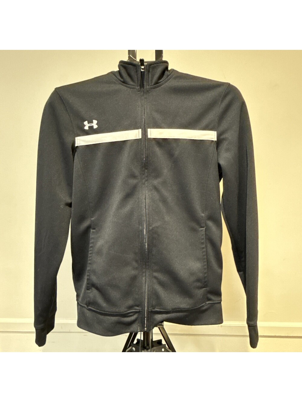 Under Armour Campus Knit Track Jacket Women Extra Small XS Black White 1239017